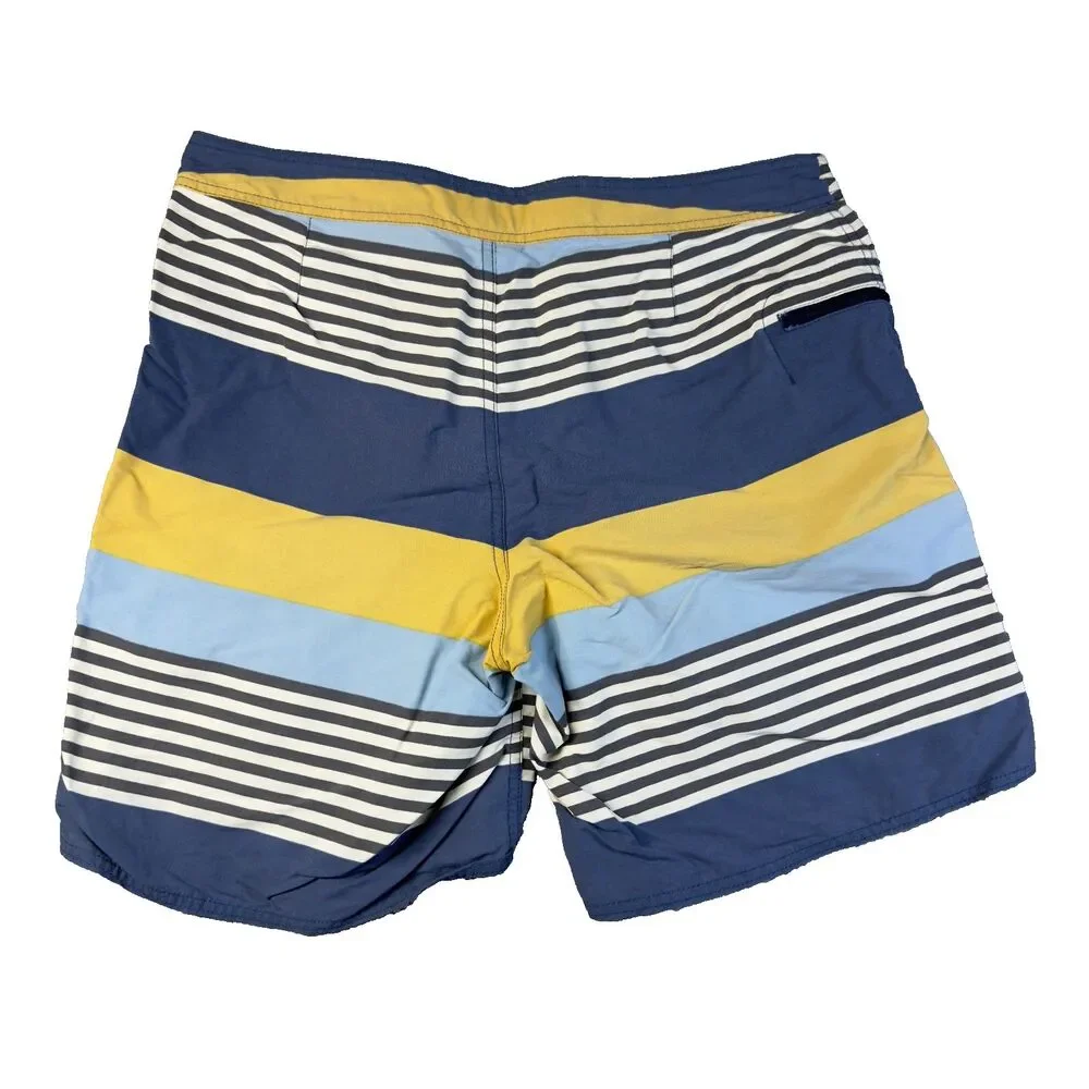 Patagonia Swim Trunks Mens 34 Yellow Blue Wavefarer Board Shorts Striped Outdoor